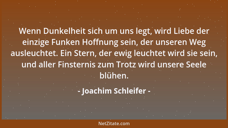 Joachim Schleifer - Wenn Dunkelheit sich um uns legt, wird Liebe der einzige Funken Hoffnung sein, der unseren Weg ausleuch...