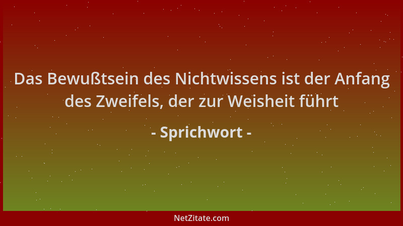 Sprichwort - Das Bewußtsein des Nichtwissens ist der Anfang des Zweifels, der zur Weisheit führt...