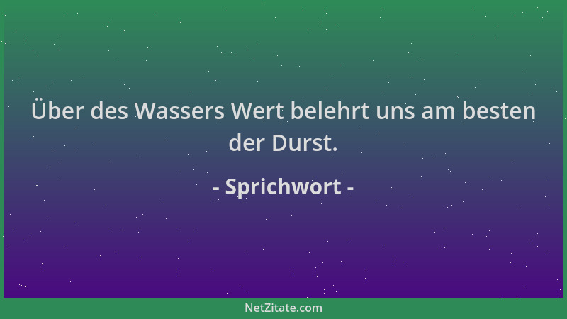 Sprichwort - Über des Wassers Wert belehrt uns am besten der Durst....