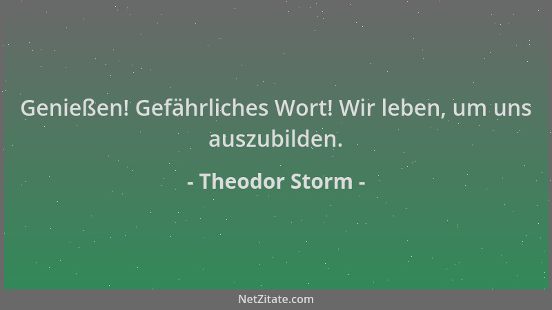 Theodor Storm - Genießen! Gefährliches Wort! Wir leben, um uns auszubilden....