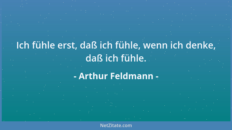 Arthur Feldmann - Ich fühle erst, daß ich fühle, wenn ich denke, daß ich fühle....