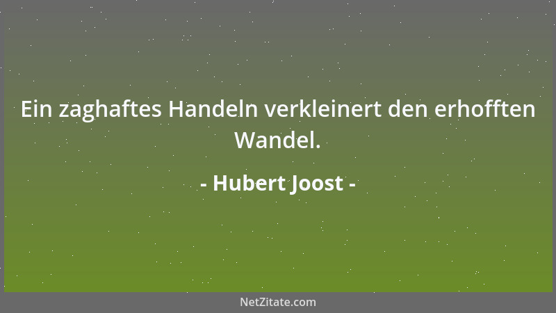Hubert Joost - Ein zaghaftes Handeln verkleinert den erhofften Wandel....