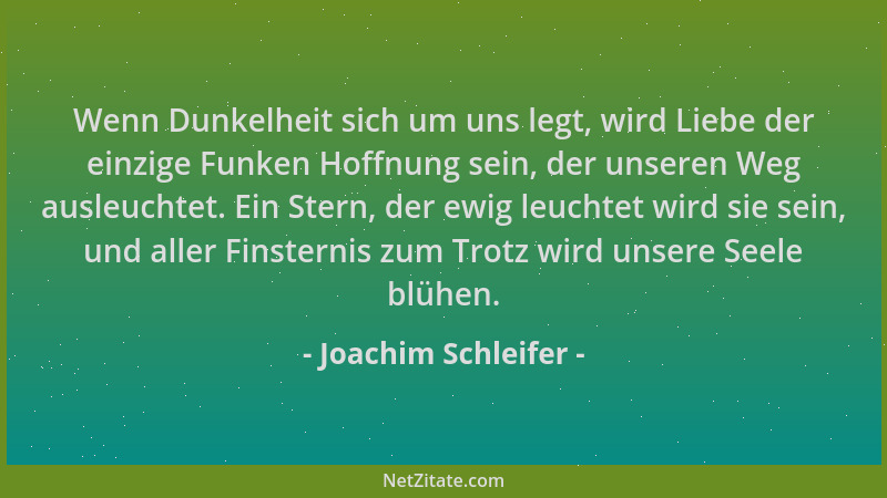 Joachim Schleifer - Wenn Dunkelheit sich um uns legt, wird Liebe der einzige Funken Hoffnung sein, der unseren Weg ausleuch...