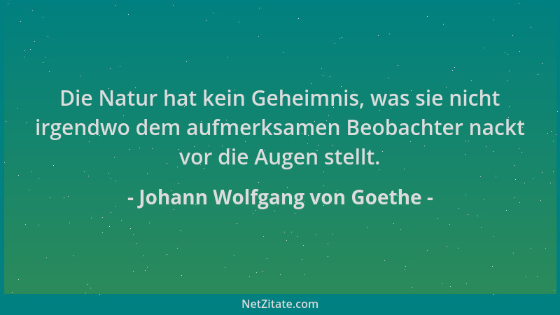 Johann Wolfgang von Goethe - Die Natur hat kein Geheimnis, was sie nicht irgendwo dem aufmerksamen Beobachter nackt vor die...