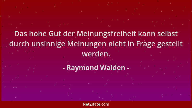 Raymond Walden - Das hohe Gut der Meinungsfreiheit kann selbst durch unsinnige Meinungen nicht in Frage gestellt werden....