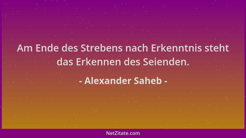 Alexander Saheb - Am Ende des Strebens nach Erkenntnis steht das Erkennen des Seienden....