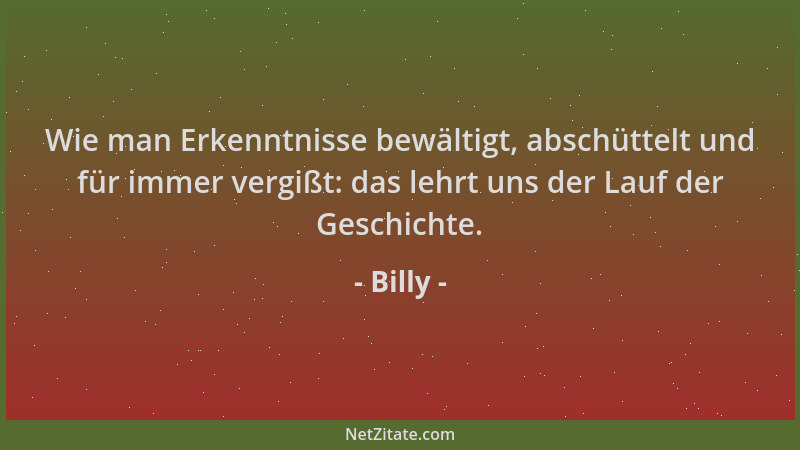 Billy - Wie man Erkenntnisse bewältigt, abschüttelt und für immer vergißt: das lehrt uns der Lauf der Geschichte....