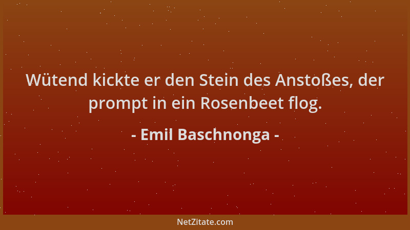 Emil Baschnonga - Wütend kickte er den Stein des Anstoßes, der prompt in ein Rosenbeet flog....