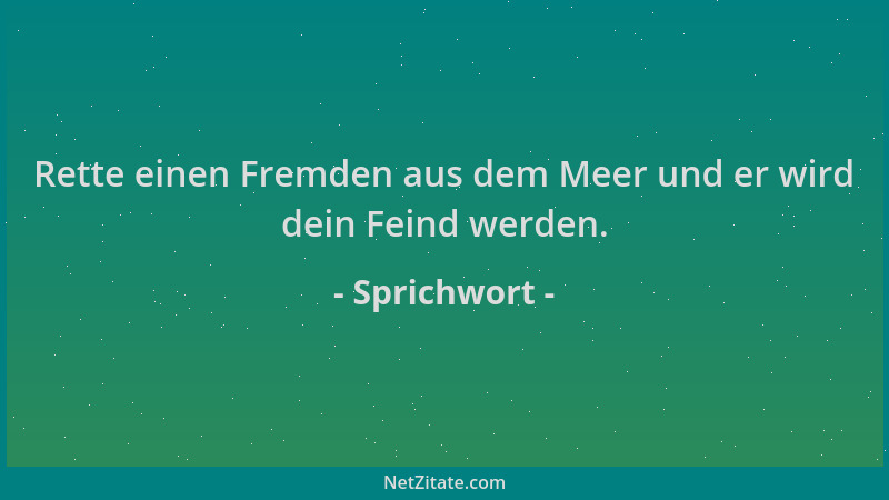 Sprichwort - Rette einen Fremden aus dem Meer und er wird dein Feind werden....