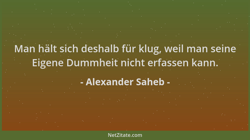 Alexander Saheb - Man hält sich deshalb für klug, weil man seine Eigene Dummheit nicht erfassen kann....