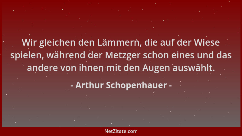 Arthur Schopenhauer - Wir gleichen den Lämmern, die auf der Wiese spielen, während der Metzger schon eines und das andere v...
