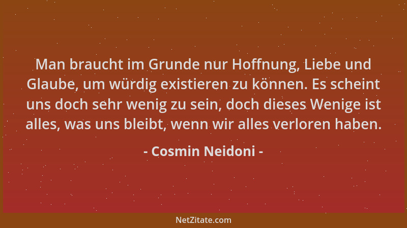 Cosmin Neidoni - Man braucht im Grunde nur Hoffnung, Liebe und Glaube, um würdig existieren zu können. Es scheint uns doch...