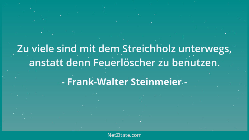 Frank-Walter Steinmeier - Zu viele sind mit dem Streichholz unterwegs, anstatt denn Feuerlöscher zu benutzen....