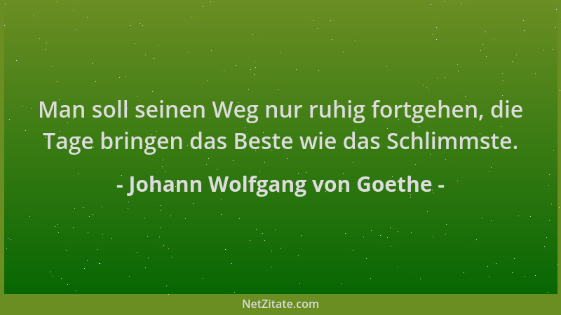 Johann Wolfgang von Goethe - Man soll seinen Weg nur ruhig fortgehen, die Tage bringen das Beste wie das Schlimmste....