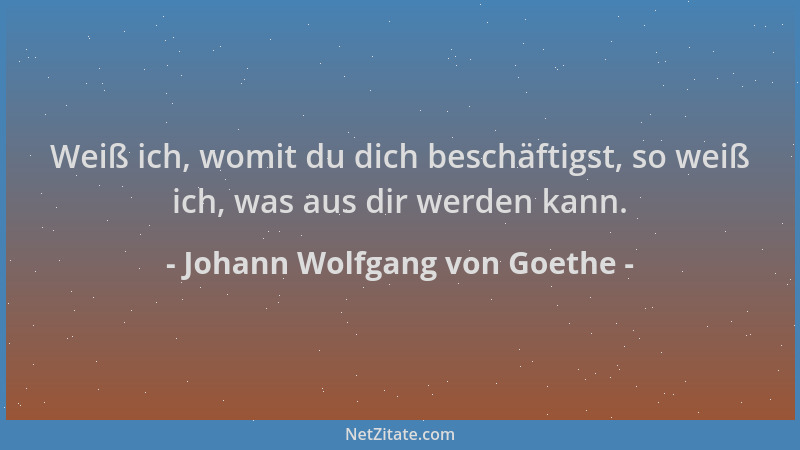 Johann Wolfgang von Goethe - Weiß ich, womit du dich beschäftigst, so weiß ich, was aus dir werden kann....