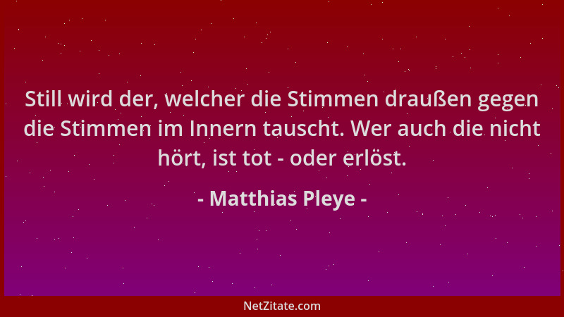 Matthias Pleye - Still wird der, welcher die Stimmen draußen gegen die Stimmen im Innern tauscht. Wer auch die nicht hört,...