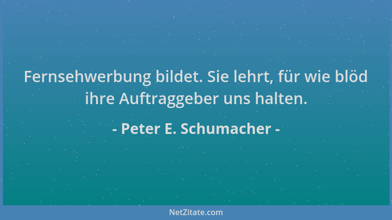 Peter E. Schumacher - Fernsehwerbung bildet. Sie lehrt, für wie blöd ihre Auftraggeber uns halten....