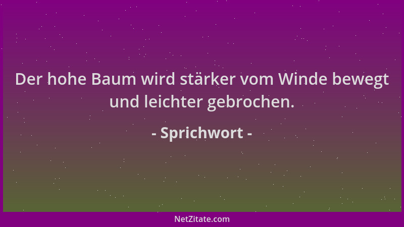 Sprichwort - Der hohe Baum wird stärker vom Winde bewegt und leichter gebrochen....