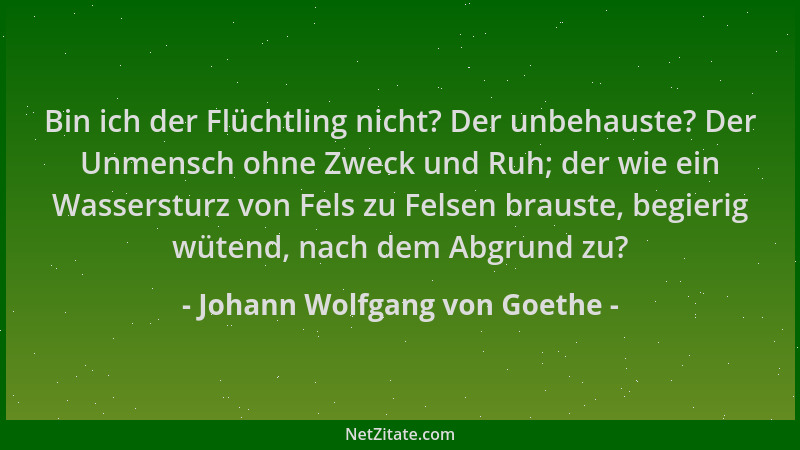 Johann Wolfgang von Goethe - Bin ich der Flüchtling nicht? Der unbehauste? Der Unmensch ohne Zweck und Ruh; der wie ein Was...