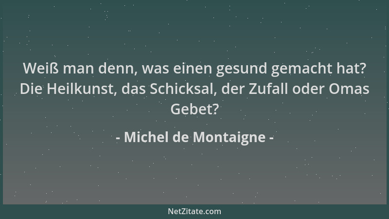 Michel de Montaigne - Weiß man denn, was einen gesund gemacht hat? Die Heilkunst, das Schicksal, der Zufall oder Omas Gebet...