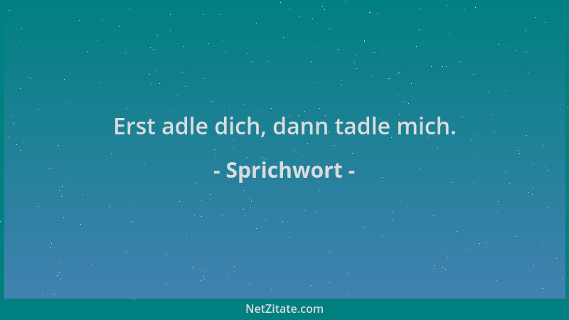 Sprichwort - Erst adle dich, dann tadle mich....