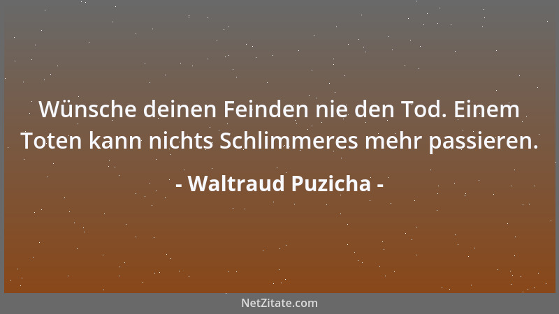 Waltraud Puzicha - Wünsche deinen Feinden nie den Tod. Einem Toten kann nichts Schlimmeres mehr passieren....