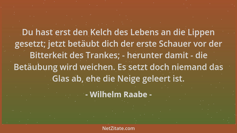 Wilhelm Raabe - Du hast erst den Kelch des Lebens an die Lippen gesetzt; jetzt betäubt dich der erste Schauer vor der Bitte...
