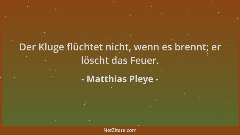 Matthias Pleye - Der Kluge flüchtet nicht, wenn es brennt; er löscht das Feuer....