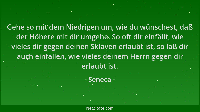 Seneca - Gehe so mit dem Niedrigen um, wie du wünschest, daß der Höhere mit dir umgehe. So oft dir einfällt, wie vieles dir...