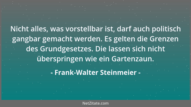 Frank-Walter Steinmeier - Nicht alles, was vorstellbar ist, darf auch politisch gangbar gemacht werden. Es gelten die Grenz...