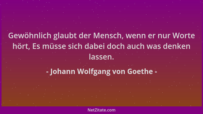 Johann Wolfgang von Goethe - Gewöhnlich glaubt der Mensch, wenn er nur Worte hört, Es müsse sich dabei doch auch was denken...