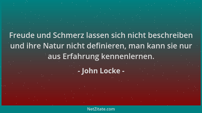 John Locke - Freude und Schmerz lassen sich nicht beschreiben und ihre Natur nicht definieren, man kann sie nur aus Erfahru...