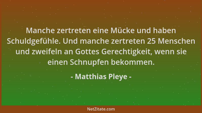 Matthias Pleye - Manche zertreten eine Mücke und haben Schuldgefühle. Und manche zertreten 25 Menschen und zweifeln an Gott...