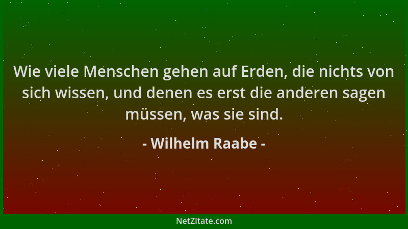 Wilhelm Raabe - Wie viele Menschen gehen auf Erden, die nichts von sich wissen, und denen es erst die anderen sagen müssen,...