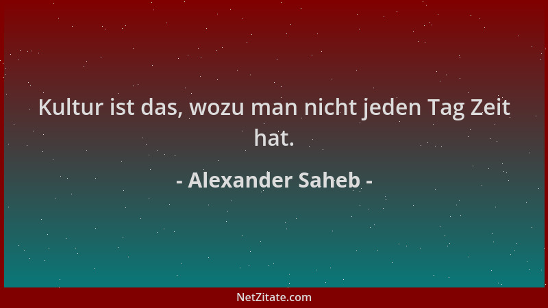 Alexander Saheb - Kultur ist das, wozu man nicht jeden Tag Zeit hat....