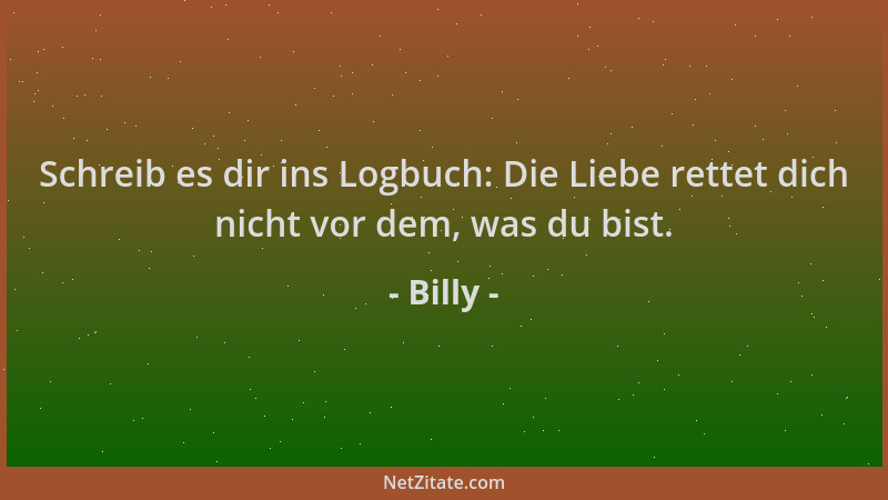Billy - Schreib es dir ins Logbuch: Die Liebe rettet dich nicht vor dem, was du bist....