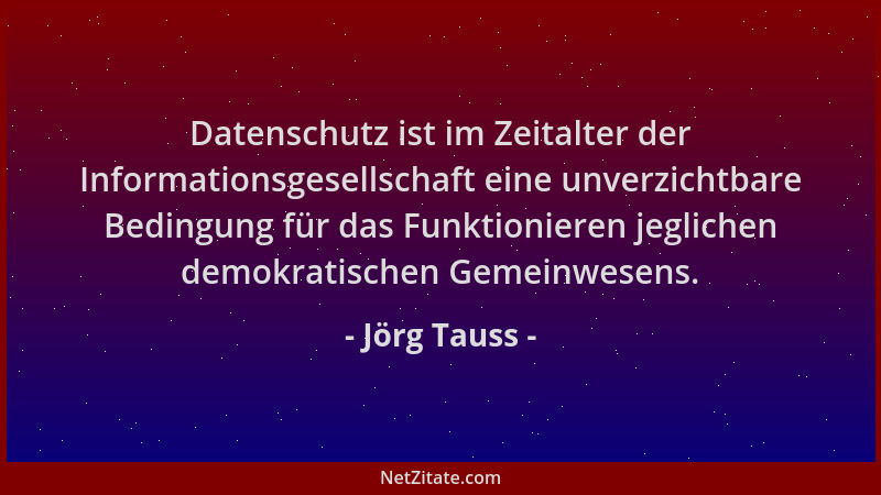 Jörg Tauss - Datenschutz ist im Zeitalter der Informationsgesellschaft eine unverzichtbare Bedingung für das Funktionieren...