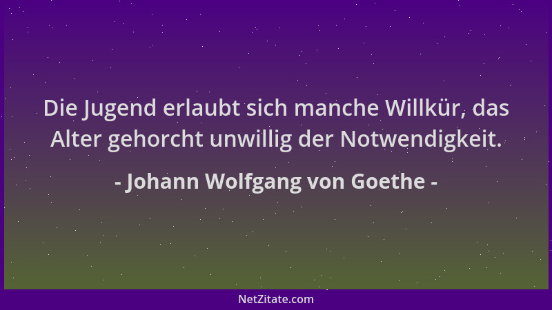 Johann Wolfgang von Goethe - Die Jugend erlaubt sich manche Willkür, das Alter gehorcht unwillig der Notwendigkeit....