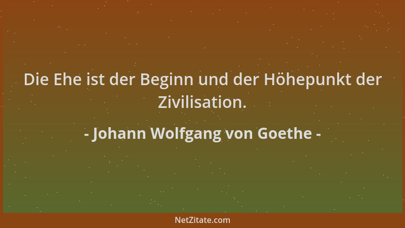 Johann Wolfgang von Goethe - Die Ehe ist der Beginn und der Höhepunkt der Zivilisation....