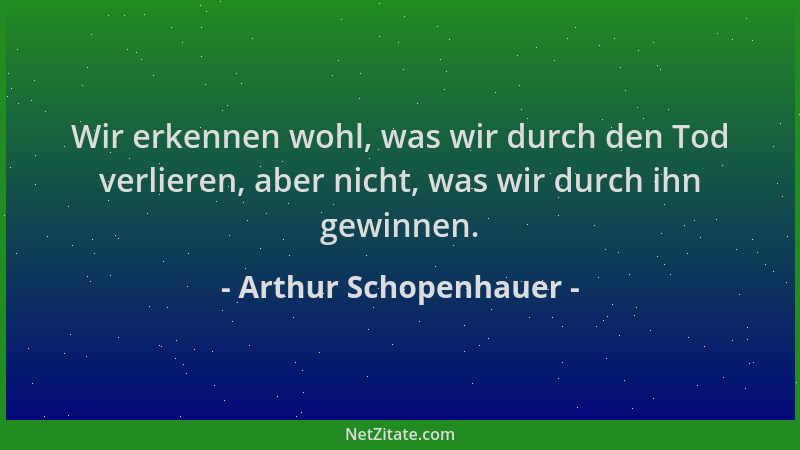 Arthur Schopenhauer - Wir erkennen wohl, was wir durch den Tod verlieren, aber nicht, was wir durch ihn gewinnen....
