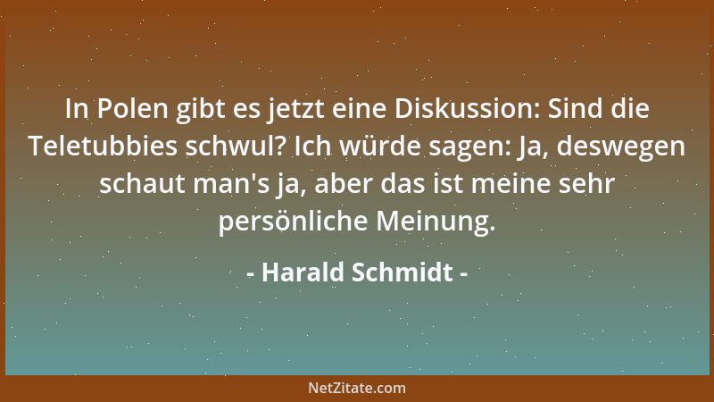 Harald Schmidt - In Polen gibt es jetzt eine Diskussion: Sind die Teletubbies schwul? Ich würde sagen: Ja, deswegen schaut...