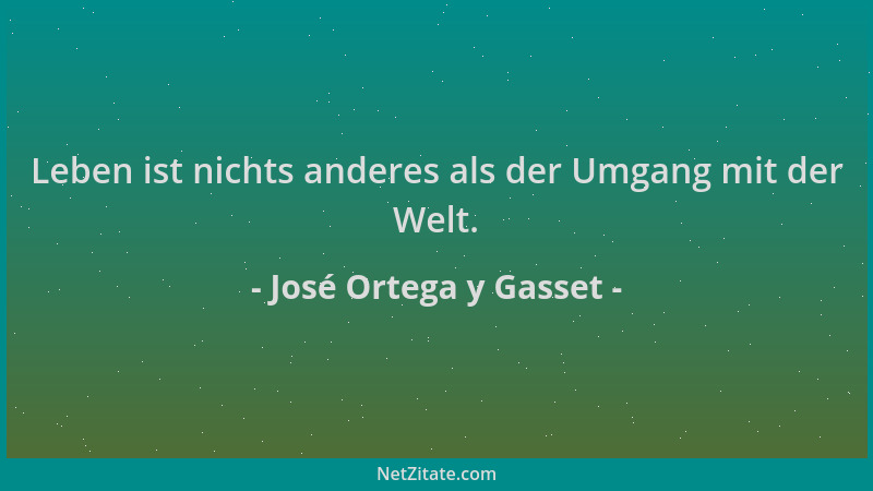 José Ortega y Gasset - Leben ist nichts anderes als der Umgang mit der Welt....
