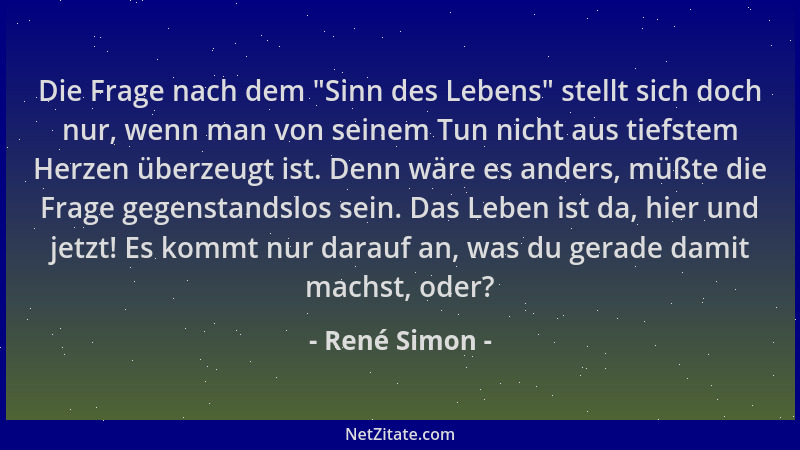 René Simon - Die Frage nach dem  "Sinn des Lebens " stellt sich doch nur, wenn man von seinem Tun nicht aus tiefstem Herzen ü...