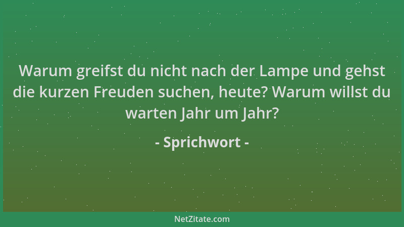 Sprichwort - Warum greifst du nicht nach der Lampe und gehst die kurzen Freuden suchen, heute? Warum willst du warten Jahr...