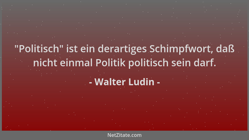 Walter Ludin -  "Politisch " ist ein derartiges Schimpfwort, daß nicht einmal Politik politisch sein darf....