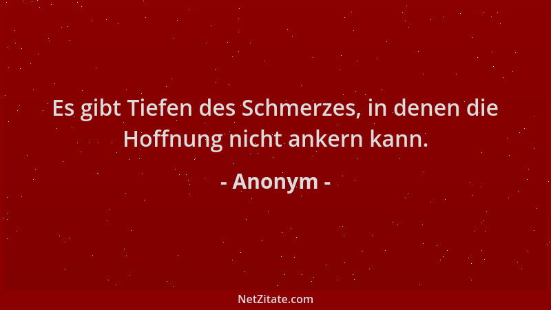 Anonym - Es gibt Tiefen des Schmerzes, in denen die Hoffnung nicht ankern kann....