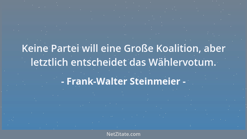 Frank-Walter Steinmeier - Keine Partei will eine Große Koalition, aber letztlich entscheidet das Wählervotum....