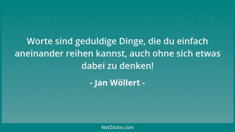Jan Wöllert - Worte sind geduldige Dinge, die du einfach aneinander reihen kannst, auch ohne sich etwas dabei zu denken!...