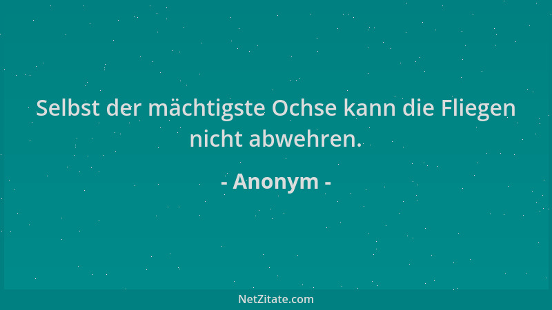 Anonym - Selbst der mächtigste Ochse kann die Fliegen nicht abwehren....