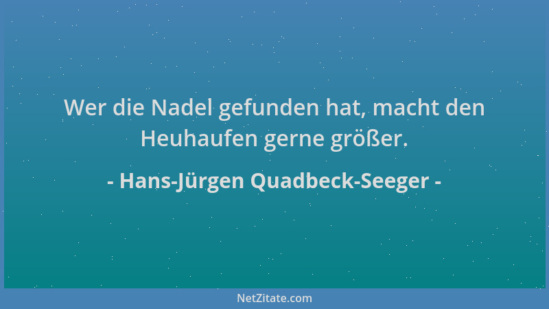 Hans-Jürgen Quadbeck-Seeger - Wer die Nadel gefunden hat, macht den Heuhaufen gerne größer....